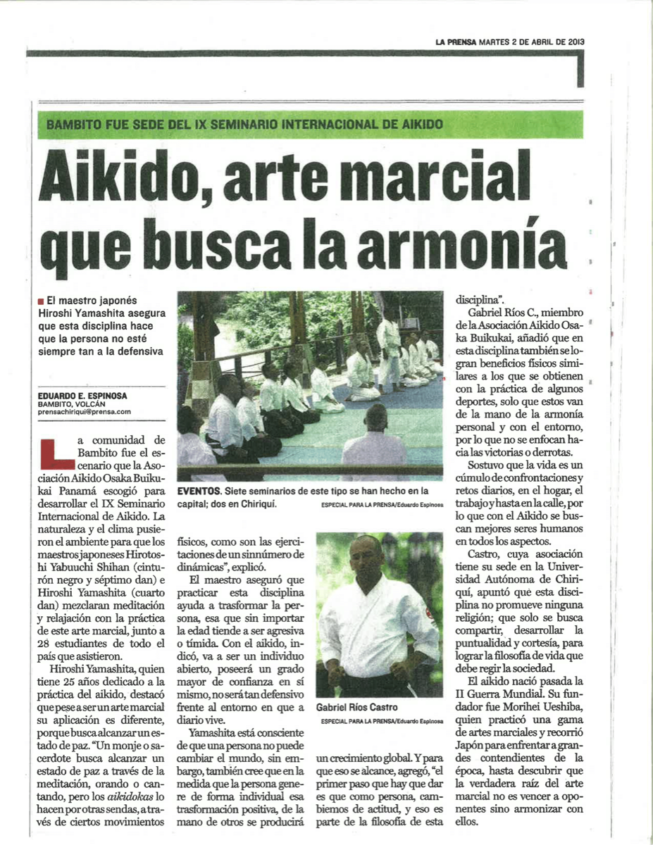 Artículo La Prensa: Aikido, arte marcial que busca la armonía