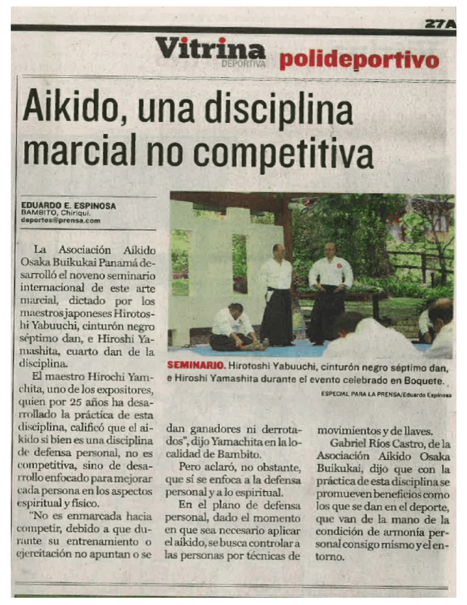Artículo La Prensa: Aikido, una disciplina marcial no competitiva
